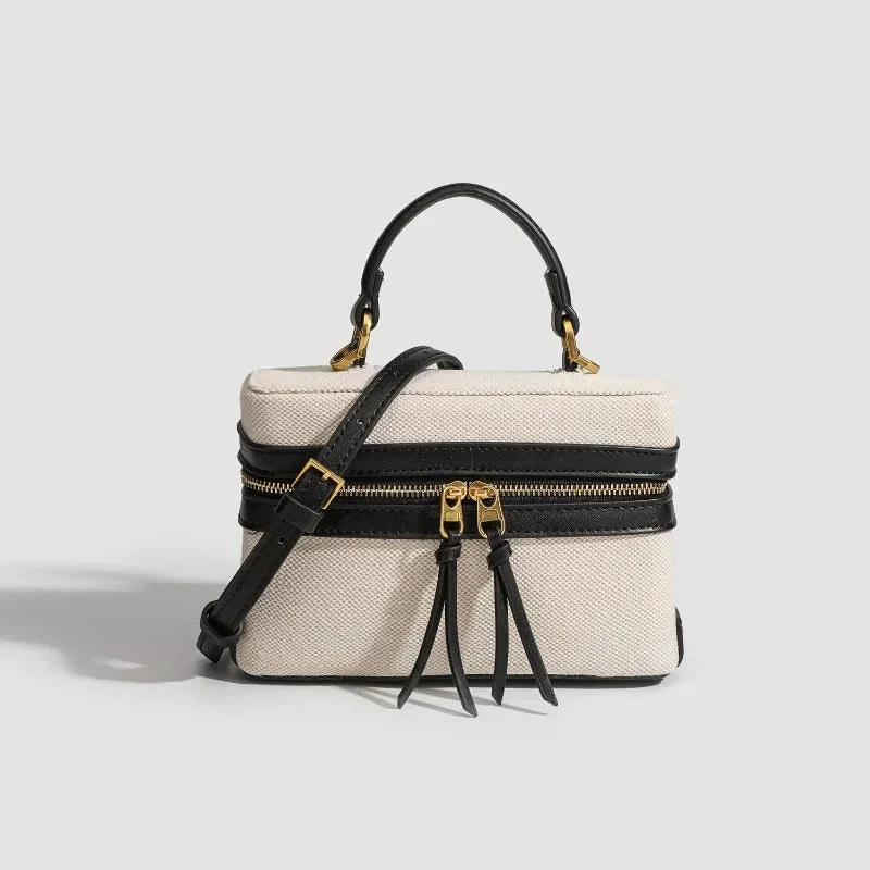 Fashion Box Women’s Handbag | Sophisticated Designer Thick Canvas Shoulder Bag | Elegant Casual Spring & Summer Crossbody | Luxury Small Square Purse with "Dignified" Structured Frame Luxegan