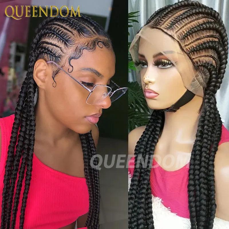 Synthetic Full Lace Cornrow Box Braided Wig 36" Lace Front Wigs Jumbo Braids Wig For Black Africa Women Braids Wig Braiding Wigs Luxegan