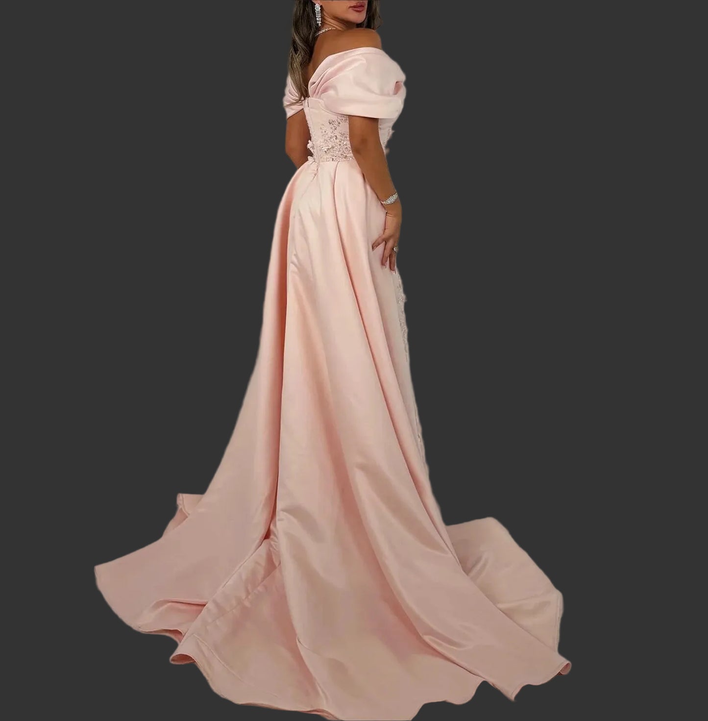 Elegant Pink Off-the-Shoulder Evening Dress | Luxury 3D Flowers Satin Prom Dress | Premium Mermaid Floor-Length Wedding Guest Dress | Classic Strapless Built-In Bra Special Occasion Gown Luxegan