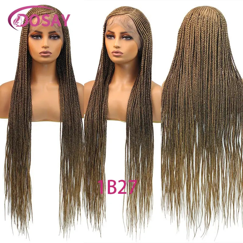 Synthetic Full Lace Front Wig Cornrow Double Braided Wigs For Black Women Box Side Part Braided Lace Wig Faux Locs Braids Wigs Luxegan