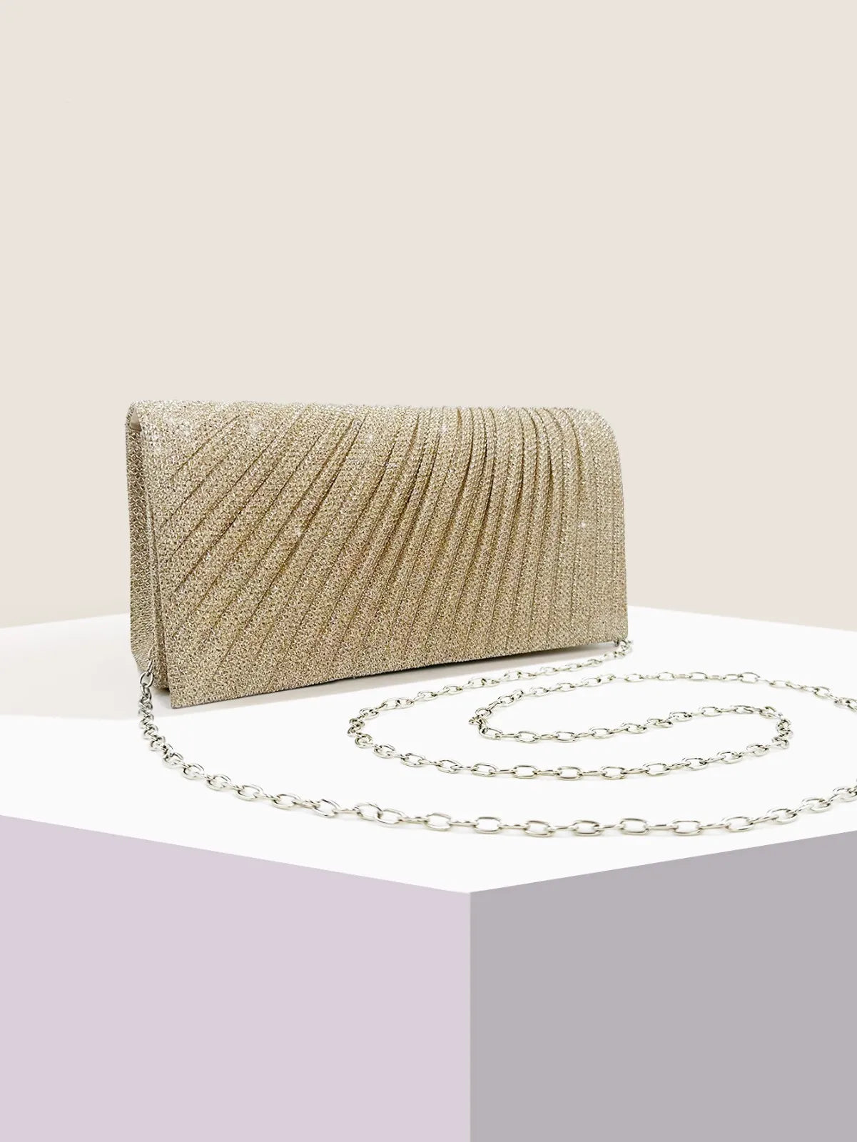 Women's Fold Glitter Handbag | Shiny Envelope Clutch & Pleated Mini Purse Luxegan