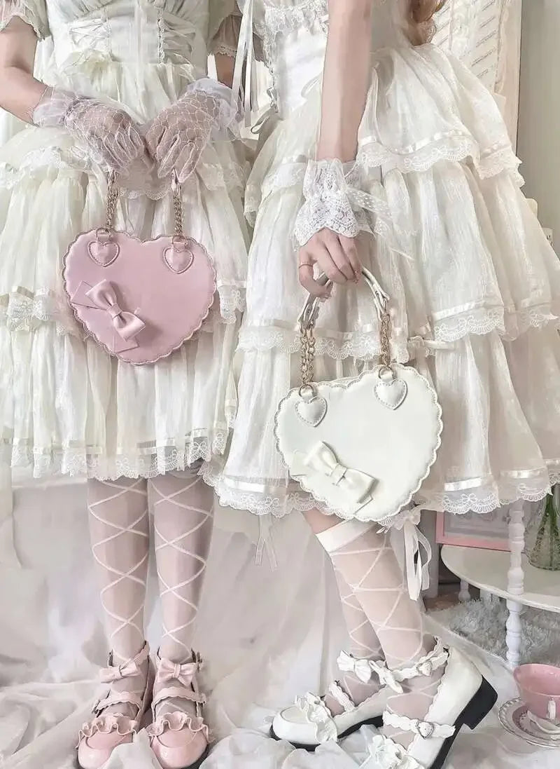 PU Leather Bow Shell Bag | Hard Pink Lolita Japan Style Messenger Purse Luxegan