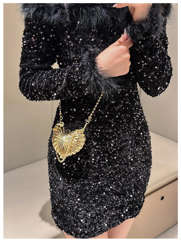 Metallic Heart Shell Minaudiere | Hard Golden/Silver Designer Evening Clutch Luxegan