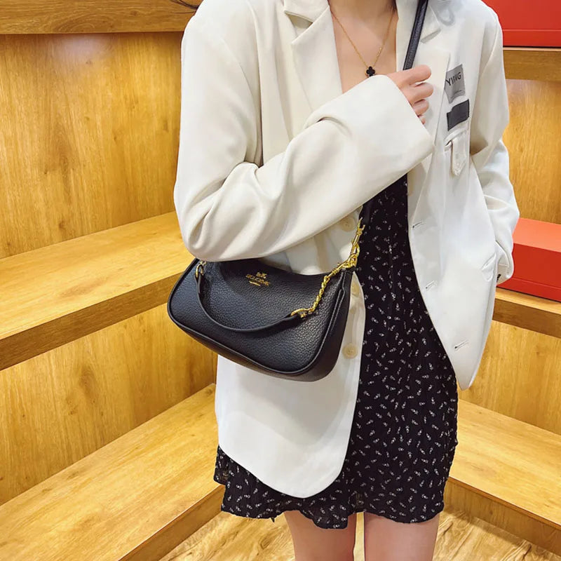 Women’s Luxury Lychee Pattern Crossbody Bag | High-End Soft Leather Underarm Bag | Fashion Casual Dumpling Hobo Tote Luxegan