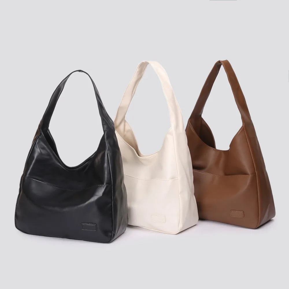 Trend Large Capacity Handbag | Soft Commuting Tote Bag | Solid Color Underarm Bag for Women & Girls (Unisex Casual Style) Luxegan