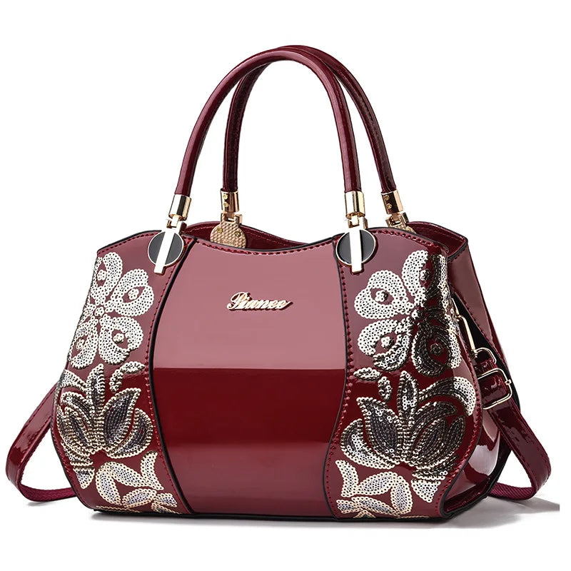 New Patent Leather Shiny Women’s Bag | Luxury Designer Atmospheric Handbag | High-Gloss Fashion Shoulder & Messenger Bag | Sophisticated Large Capacity Saffiano Satchel (Model 19NBY-124) Luxegan