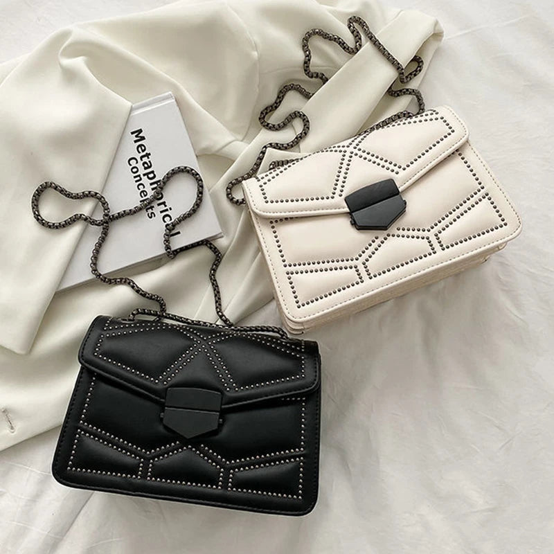 Vintage Rivet Flap Bag | Small PU Leather Crossbody Purse Luxegan