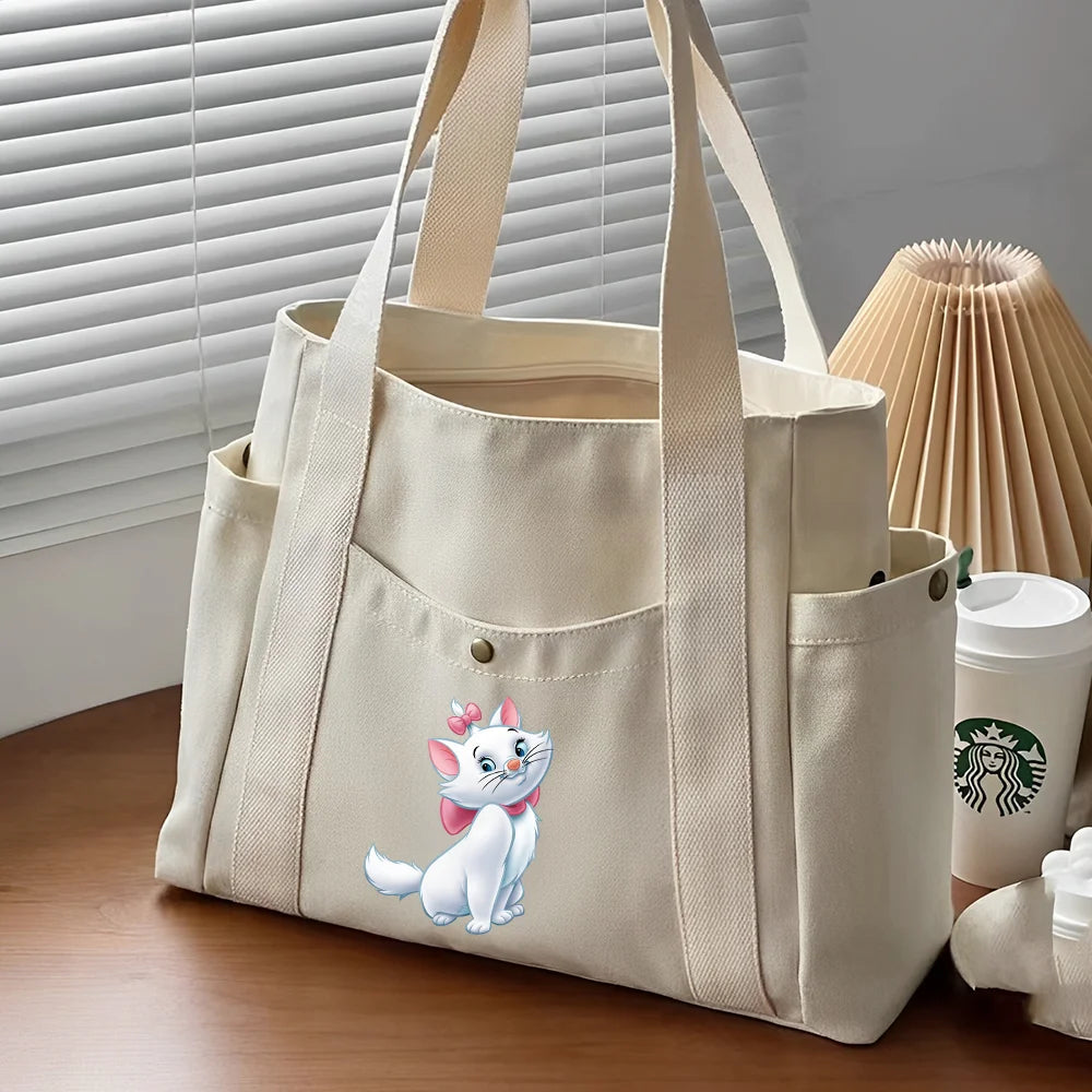 The Aristocats Marie Cat Large Capacity Canvas Tote Bags | Work Commuting Carrying Bag Student Outfit Book Shoulder Shopping Bag Luxegan