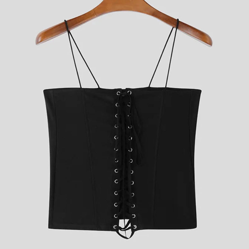 Drawstring Design Tight-Fitting Vest | Sophisticated Sleeveless Party Silhouette | Elegant "Casual Clubwear" Tank Top | "Dignified" Solid Broadcloth Top for Radiant Versatile Styling Luxegan