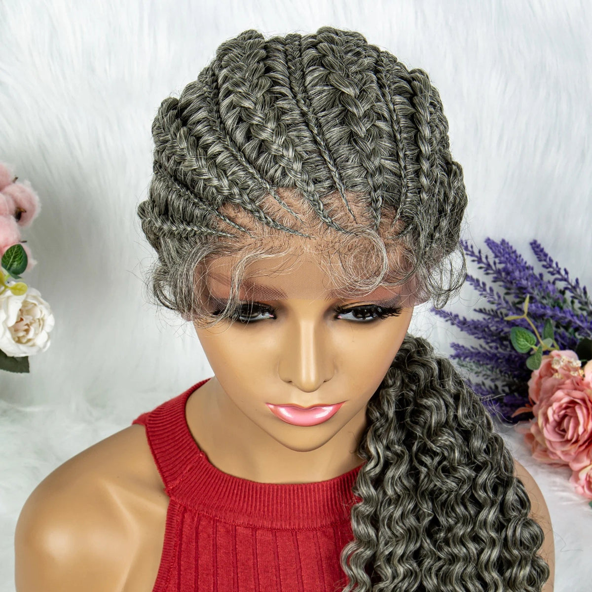 Lace Frontal Synthetic Braided Wigs Lace Front Braided Ponytail Wig Natural Knotless with Baby Hair for Black Women Daily Use Luxegan