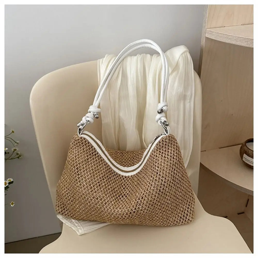 Handmade Braid Straw Bag | Large Capacity Summer Beach Shoulder Bag & Women Girls Fashion Handbag (Rattan Woven Tote for Ladies) Luxegan
