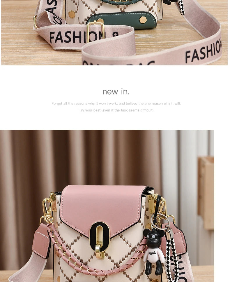 Mini Studded Decor Crossbody Bag | Argyle Embroidery Mobile Phone Purse & Trendy Chain Handbag for Women Luxegan
