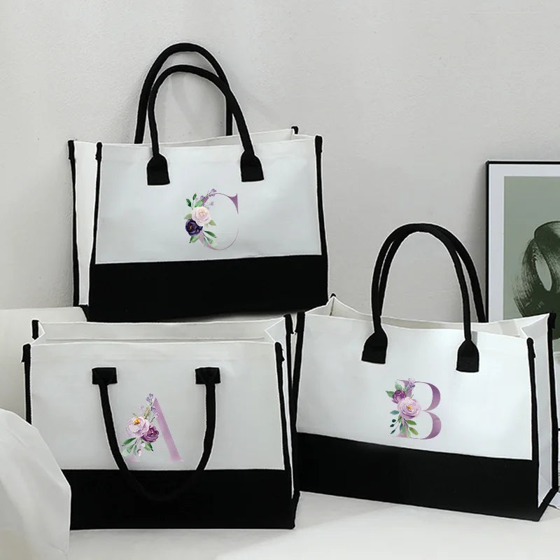 Vintage Purple Flower Series Canvas Bag | Large Capacity Reusable Jute Shopping Tote | Fashionable Imitation Sack Handbag & Casual Grocery Organizer (Unisex) Luxegan