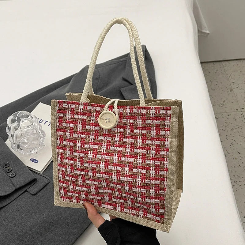 Retro Braided Jute Tote Bag | Large Capacity Shopping & Beach Bag Luxegan