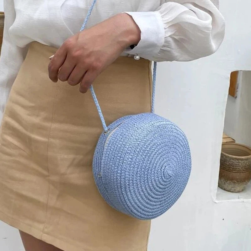 Round Straw Bag | Women's Woven Beach Crossbody Bag & Handmade Knitted Small Handbag Luxegan