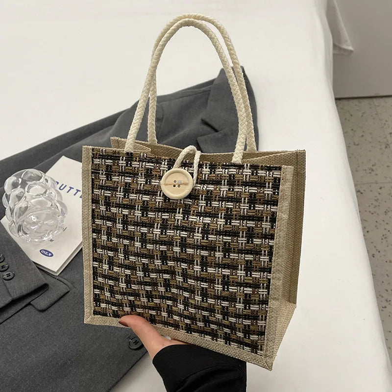 Retro Braided Jute Tote Bag | Large Capacity Shopping & Beach Bag Luxegan
