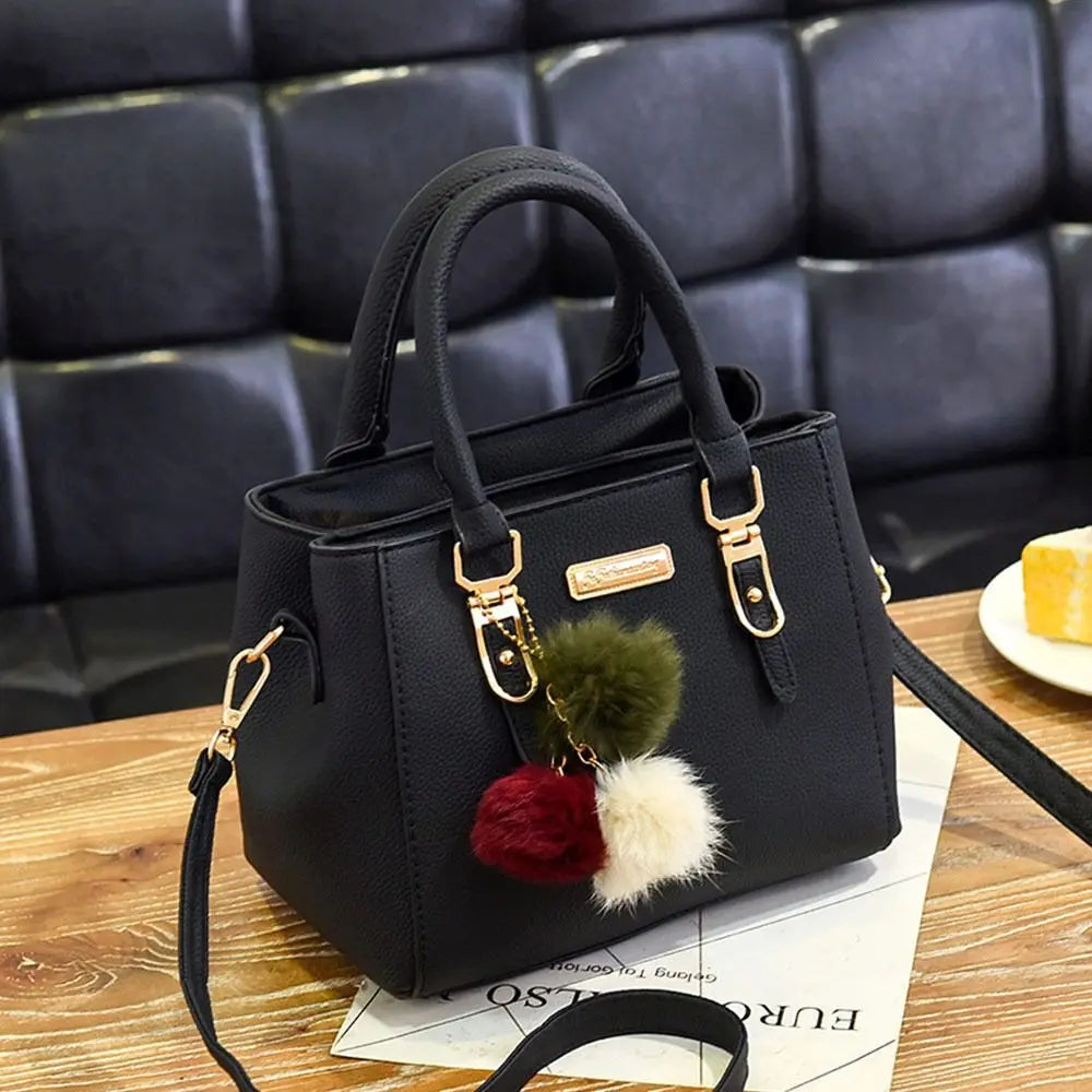 Vintage PU Leather Women's Handbag | Large Capacity Plush Tassel Shoulder Crossbody Messenger Bag (Tote Boston Style, Versatile) Luxegan