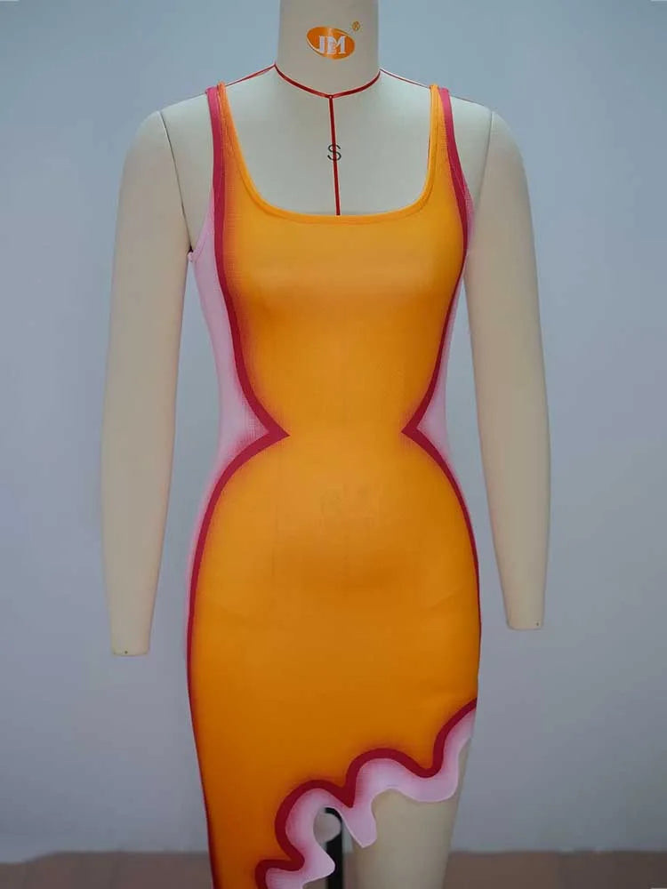 Summer Dresses for Women Round Neck Tank Top Dress Sleeveless Streetwear Slim Fit Orange Short Dress Wholesale Dropshipping