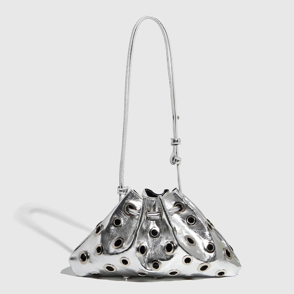 Y2K Retro Hobo Handbag | Metal Stud Large Capacity Drawstring Bag Luxegan