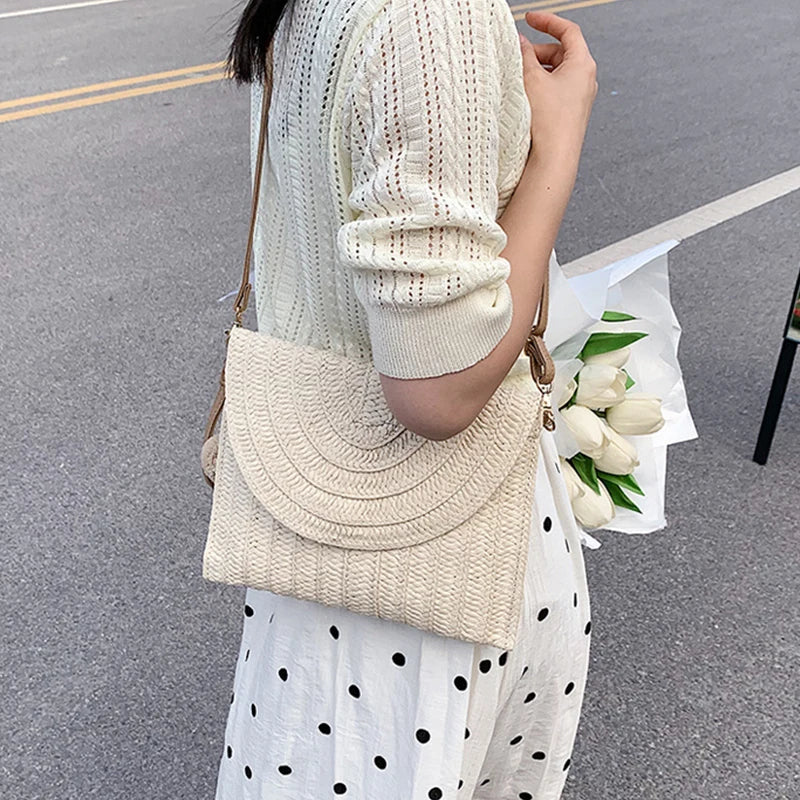 Summer Woven Braided Handbag | Handmade Envelope Shoulder Bag & Beach Tote Luxegan