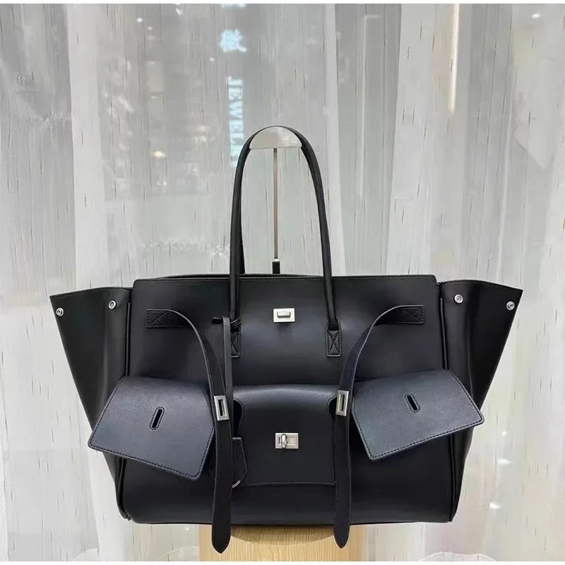 Luxury Wings Style Synthetic Leather Shoulder Bag,Large Capacity Commuting Women Tote Bag,Punk Buckle Simple Versatile Handbag