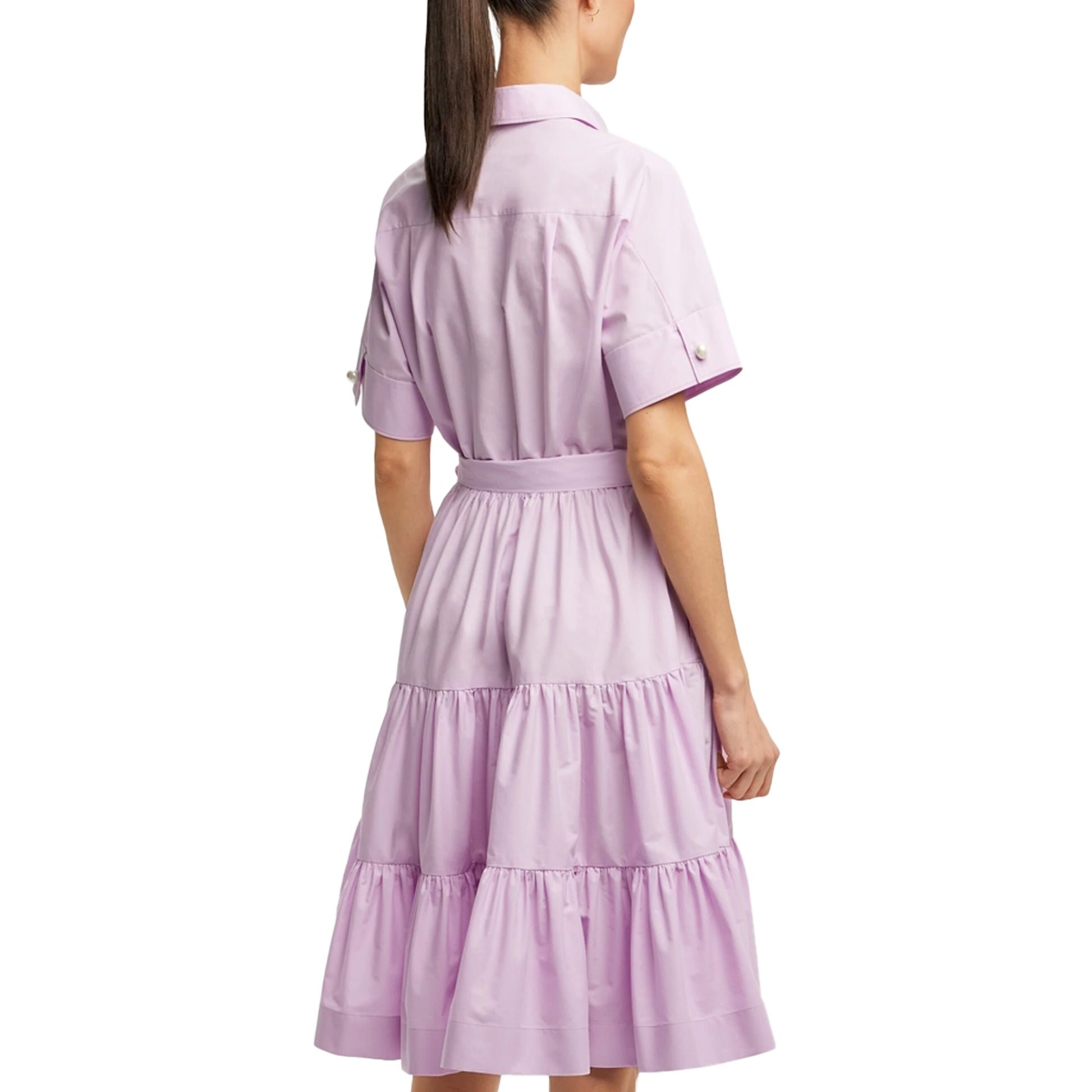 Lapel Collar Short Sleeve Bow Belt Embroidered Fringe A-Line Midi Dress | Elegant Office Lady Casual Shirt Dress Luxegan