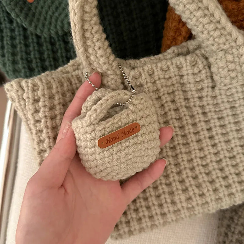 Retro Handmade Crochet Bag Casual Handbag Shoulder Bag | Autumn And Winter New Mini Tote Bag Women'S Armpit Bag Luxegan