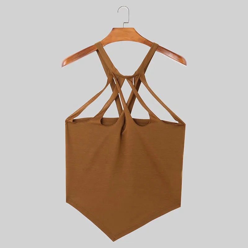 Men’s Solid Color Hollow-Out Tank Top | Sophisticated "O-Neck" Sleeveless Silhouette | Elegant Summer Sexy Fashion Vest | "Dignified" High-Performance Knit Streetwear for Radiant Versatile Styling Luxegan