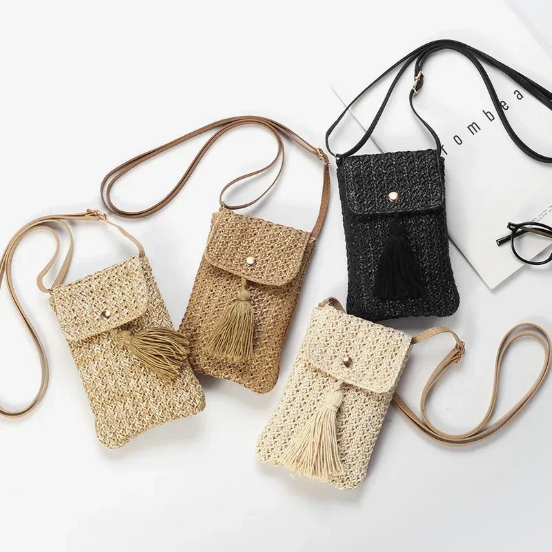 Straw Beach Bag | Bohemian Style Tassel Mini Crossbody Luxegan