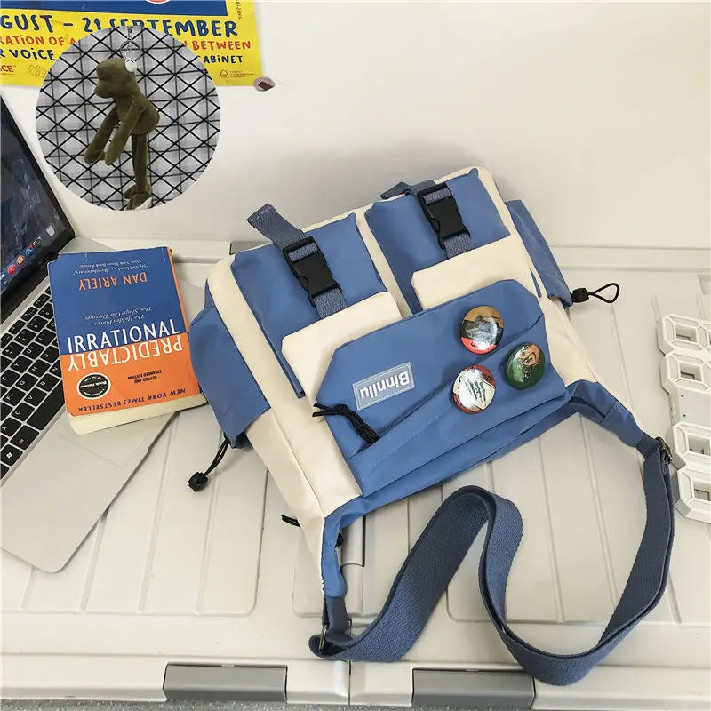 Japanese Simple Messenger Bag | Student Nylon Waterproof Canvas Handbag & Shoulder Crossbody Bag