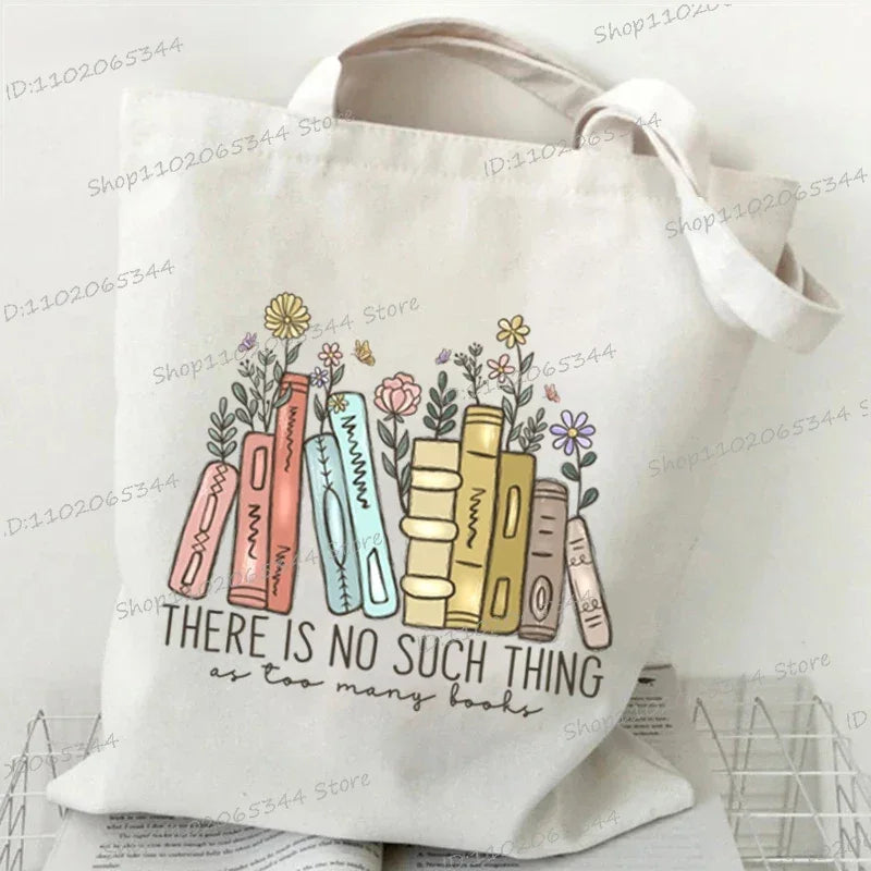 Books and Flower Print Canvas Tote | Casual Reusable Shopping Bag Luxegan