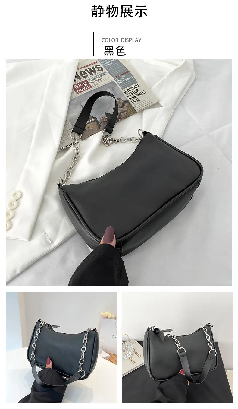Shoulder Bags Women Underarm Chain Bag | PU Candy Colors Zipper Summer Simple Students Daily Casual Handbags Luxegan