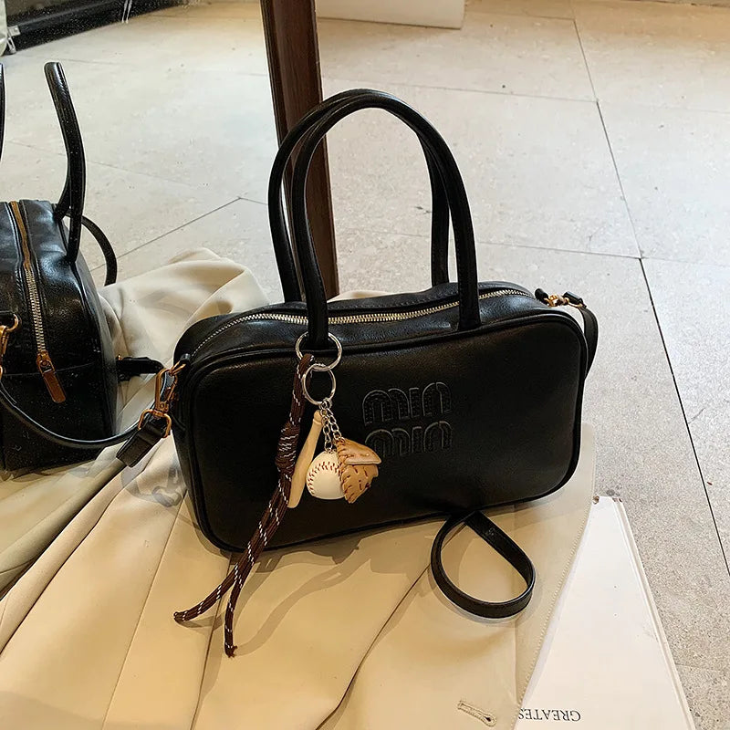 Matte Leather Tote Bag | Women's Shoulder Bag & Autumn Trend New Style Ladies Bowling Bag (Large Capacity Briefcase) Luxegan