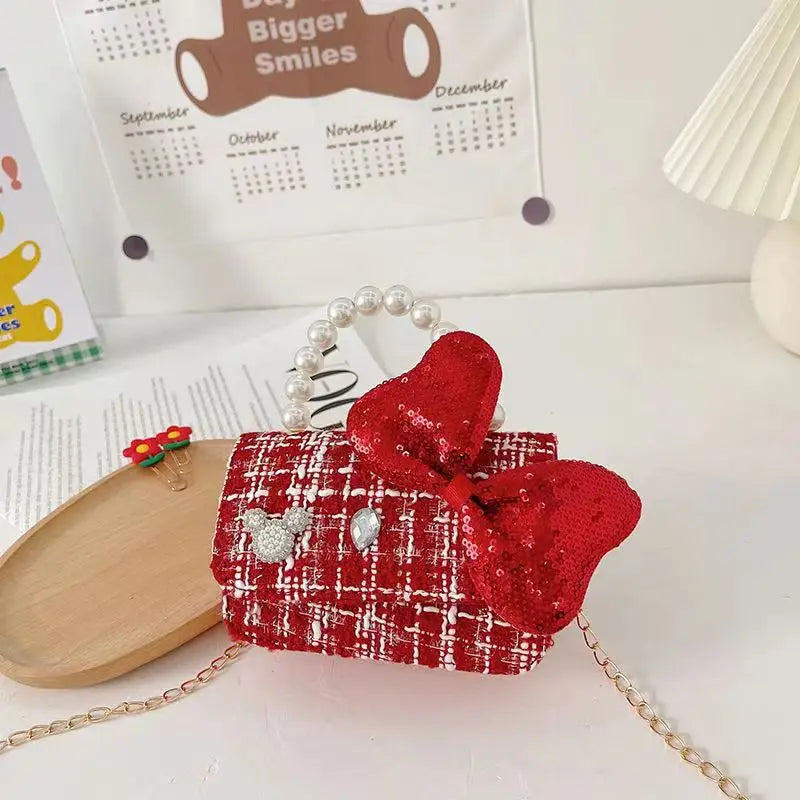Luxury Pearl Handle Children’s Mini Shoulder Bag | Sweet Bow & Flower Girl Messenger Bag | Fashion Square Shell Purse for Girls (Model z122711) Luxegan