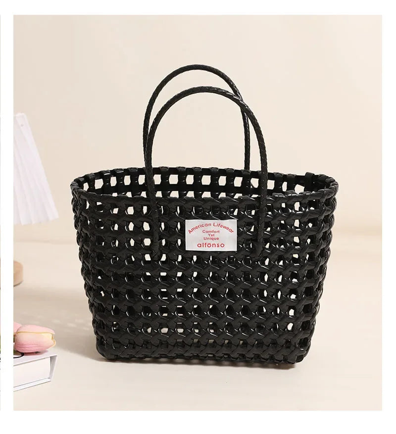 Hollow Out Plastic Woven Tote Bag | Summer Beach & Vacation Handbag Luxegan