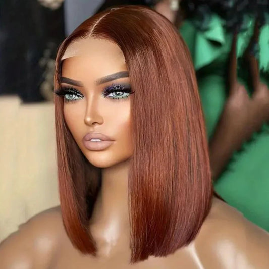 Rebecca #33 Reddish Brown Bob Wig | 13x6x1 T-Part Peruvian Remy Human Hair Luxegan