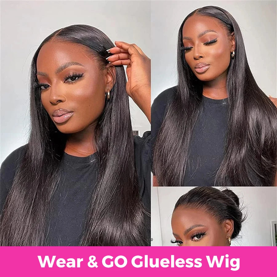 Ready-to-Wear Straight Glueless 6x4 Lace Closure Wig | 180% Density Pre-Cut & Pre-Plucked Swiss Lace Wig | 100% Brazilian Remy Human Hair Wear-and-Go Straight Wig for Women Luxegan