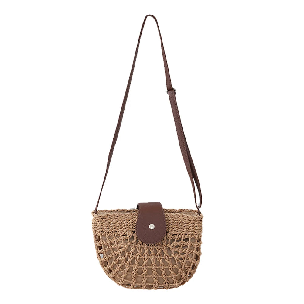 Straw Woven Saddle Bag | Vintage Semi-Circle Crossbody Purse Luxegan