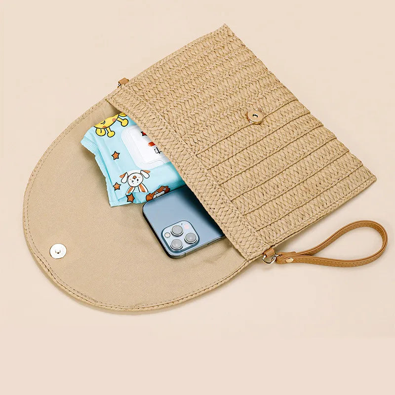 Bolsos de playa de verano para mujer Bolso bandolera de paja hecho a mano con sobre Bolso de hombro trenzado Bolso de mano de vacaciones tejido