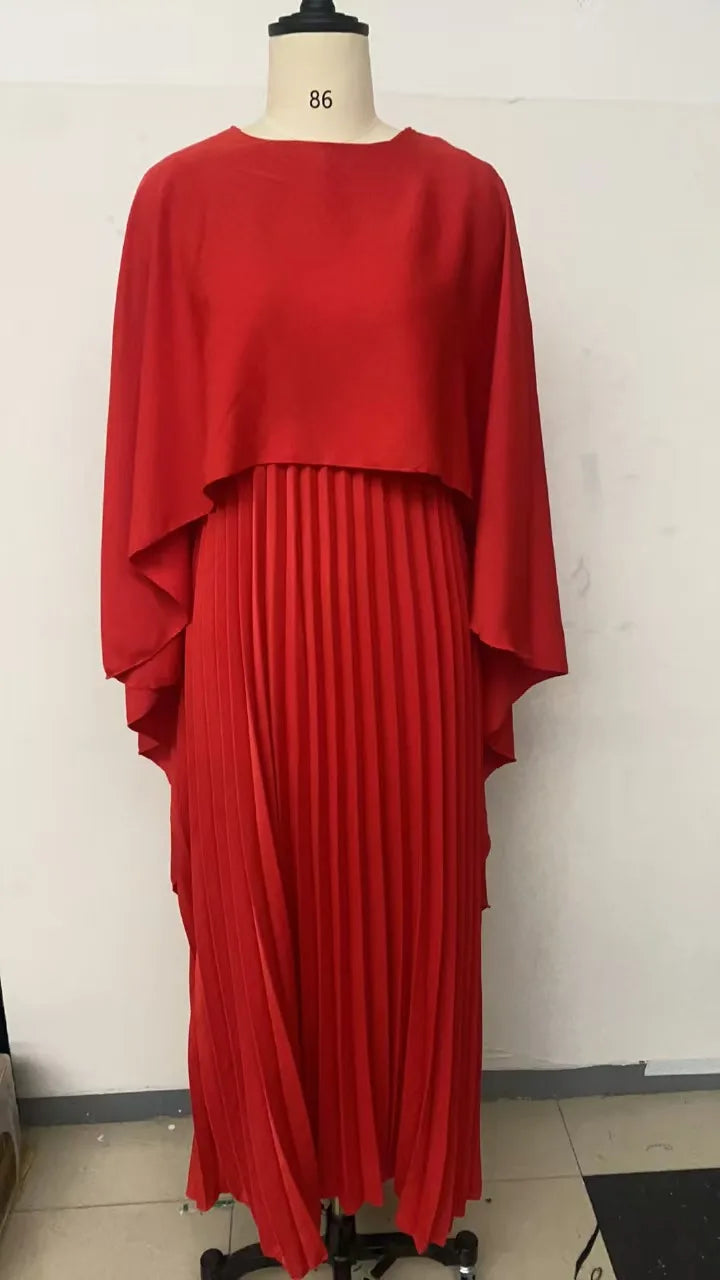 Women's Fashion Loose Bat Sleeve Long Dress | Elegant Spring Summer Curling Irregular Dress | Minimalist O-Neck Seven-Inch Sleeve Gown | Premium Acetate Slight Stretch Casual Floor-Length Vestido Luxegan