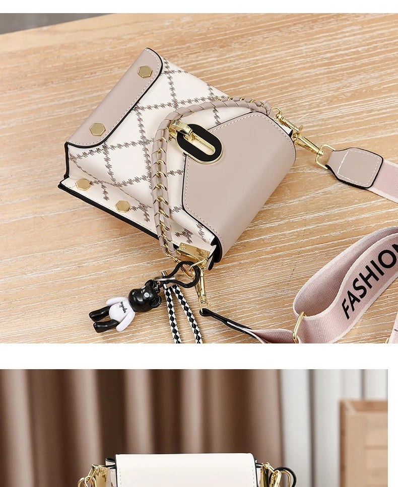 Mini Studded Decor Crossbody Bag | Argyle Embroidery Mobile Phone Purse & Trendy Chain Handbag for Women Luxegan
