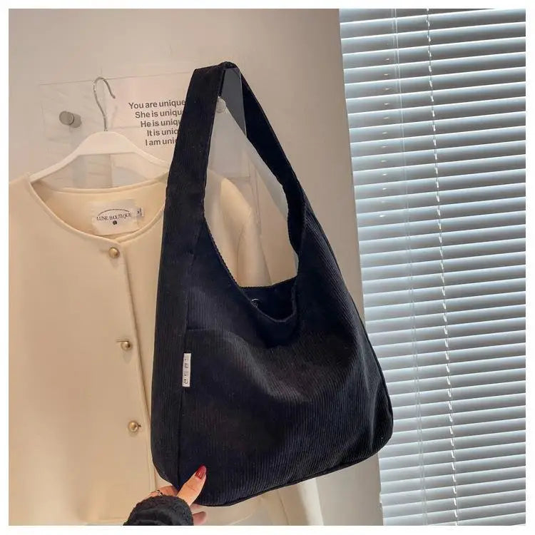 Canvas Corduroy Tote Bag | Simple Casual Large Capacity & Solid Shopper Bag Luxegan