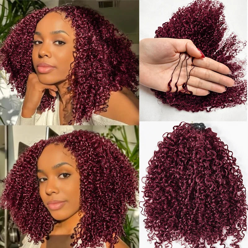99J Burgundy Deep Pixie Curls Virgin Human Hair Crochet Extensions | 16-24in Luxegan