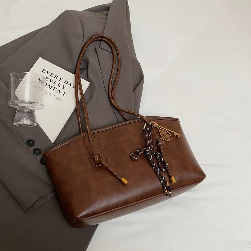 Retro Y2K Soft PU Leather Crossbody Tote Luxegan