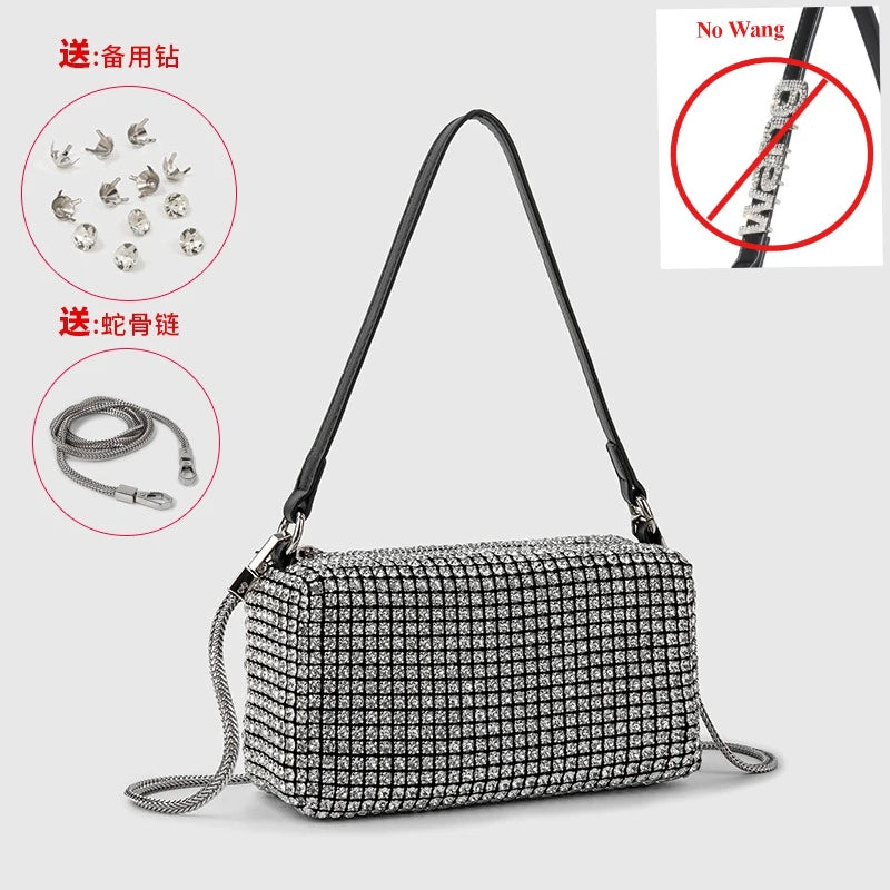 Super A Rhinestone Light Luxury Bag | Women's Summer High-End Texture Messenger & Portable Dinner Bag (Shiny Full Diamond Crossbody) Luxegan