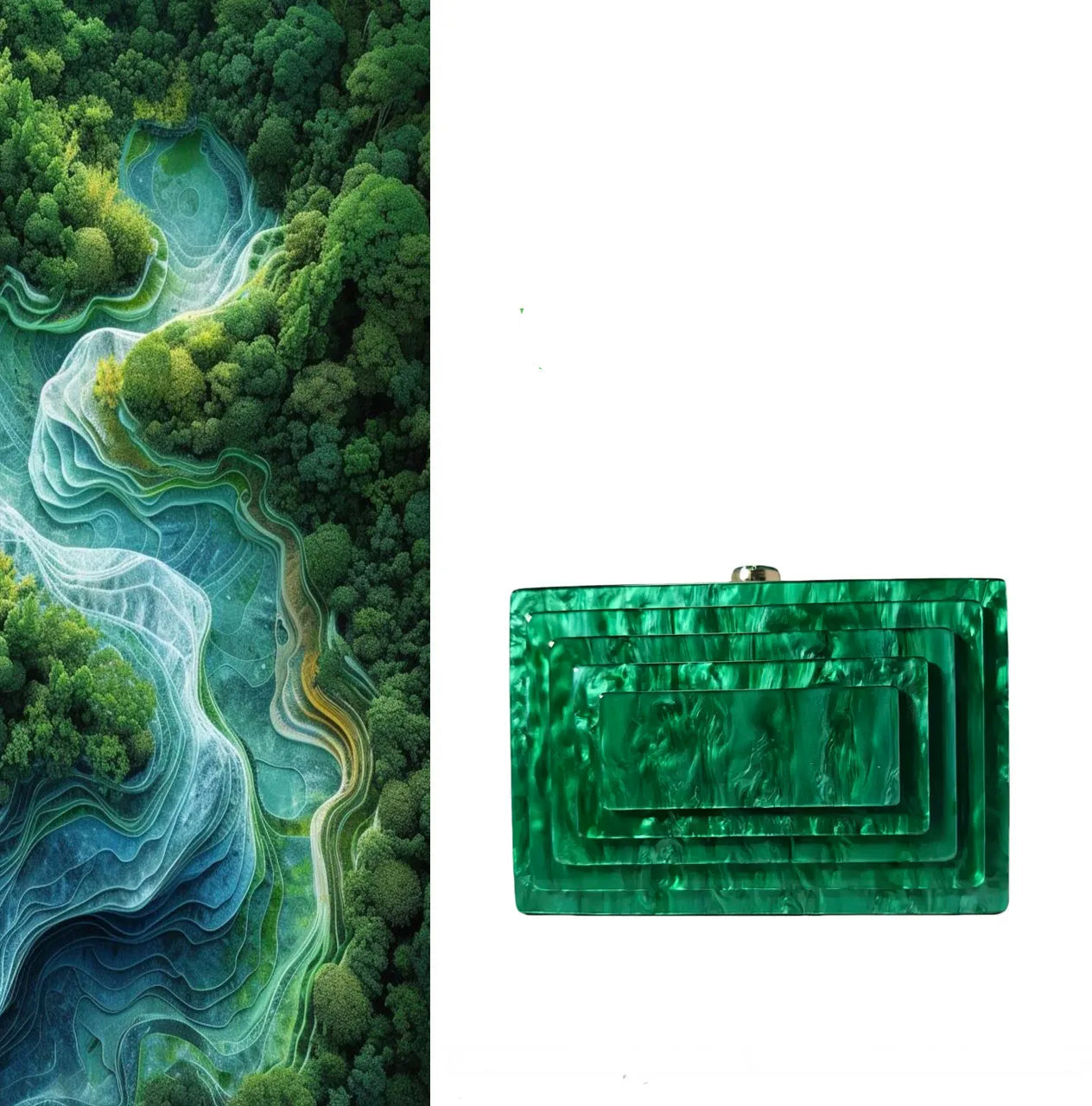 Acrylic Shell Minaudiere | Hard Marble Green Pearl Bridal Handbag Luxegan