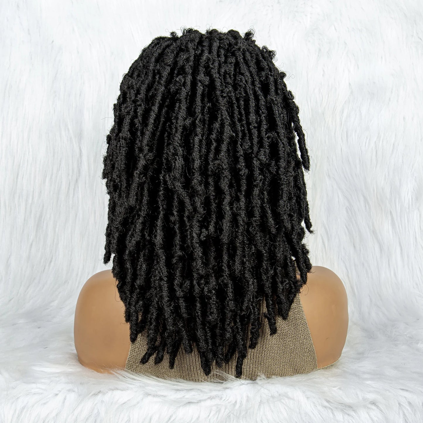 16" Short Knotless Butterfly Locs Wig | Synthetic Lace Front Luxegan