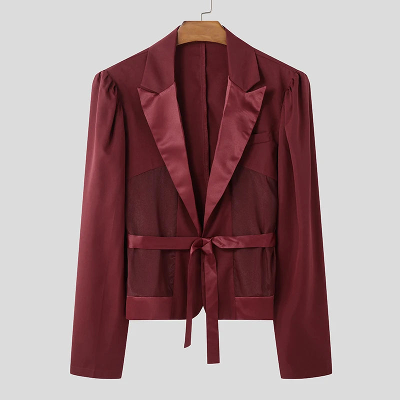 Patchwork Mesh Design Blazer | Sophisticated Splicing Clubwear Silhouette | Elegant "Single Button" Summer Suit Coat | "Dignified" Solid Long-Sleeved Blazer for Radiant Versatile Styling Luxegan