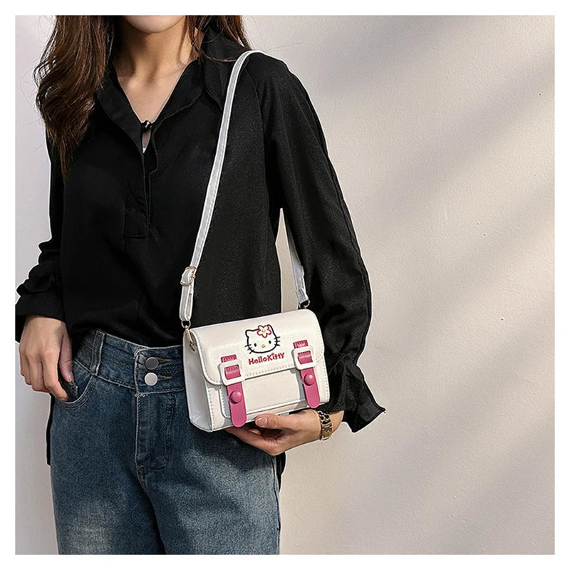 Sanrio Kawaii Hello Kitty My Melody Kuromi Cinnamoroll Square Shoulder Bags | PU Cartoon Fashion Simple Satchel Crossbody Bag (Gift) Luxegan