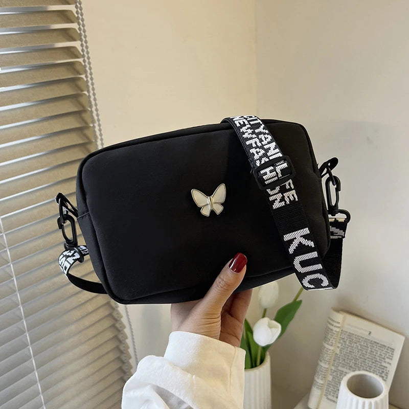Lingge Embroidery Camera Bag | Soft Nylon Crossbody Messenger Purse Luxegan